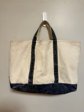 Vintage 1970s Sawtooth L.L.Bean Boat and Tote Ivory Navy Blue Tote Bag USA picture