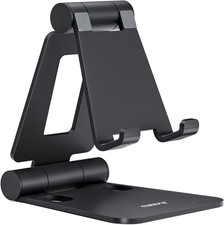 Nulaxy Full Aluminum Dual Folding Cell Phone Stand for Desk, Black | Height Angl picture