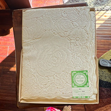 Vintage Sleater Lace Floral Tablecloth 70x90 Rectangle White 100% Cotton Style picture
