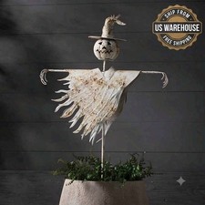 Rustic Metal White Scarecrow Yard Stake Autumn Fall Lawn Garden FS US picture