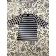 Just for Wraps Top Women Brown Striped Excellent Square Neck Ribbed Y2K 90s picture