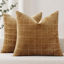 decorUhome Fall Plaid Camel Throw Pillow Covers 18x18 Set of 2 picture
