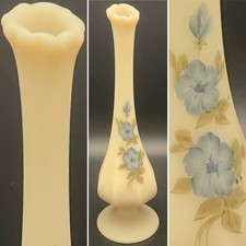 Fenton Custard Glass Hand Painted Paula Palmer Floral Swung Vase 1978-80 USA 11