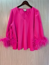 Tuckernuck Bright Pink Feather Miranda Top Size XXL Short Sleeve V Neck picture