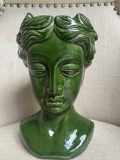 Beautiful Green High Gloss Ceramic Greek Goddess Head Vase. QUALITY picture