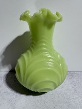 VTG Fenton Lime Sherbet 9155 Green Uranium Glass Drapery Vase Rare Glossy Finish picture