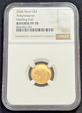 2026 Niue G$2 Ankylosaurus Holding Flail 2g 22K Gold NGC Reverse PF70 Dinosaur picture