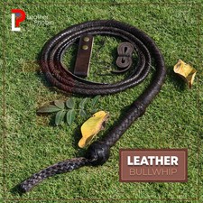 Leather Bullwhip 4–16 Foot 16-Plait Handmade Dark Brown Functional Bull whip picture