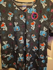Disney Frozen Olaf Meltdown Women's V-Neck  Scrub Top XL New w/Tags picture