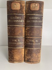 1887 Grieb’s German-English Dictionary 2 Volumes *worn* Antique picture