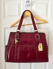 VTG Y2K Fossil Burgundy Leather Tote NOS Pockets Bottom Studs Authentic New  picture