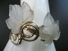 RARE 1940'S NAPIER STERLING SILVER VERMEIL FROSTED LUCITE LEAF CLAMPER BRACELET picture