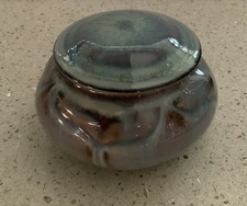Vintage Drip Glaze Pottery Sugar/Lidded Jar By Bill Campbell, Mint picture