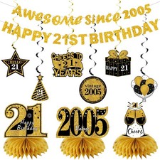11Pcs 21St Birthday Decorations Kit for Men Women, Black Gold Happy 21St Birthda picture
