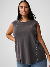 Torrid 2X Studded Cotton Tank Phantom Grey Crew Neck Sleeveless Rock n Roll NWT picture