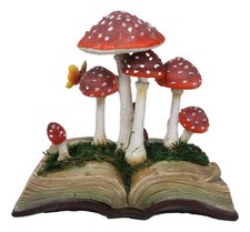 Enchanted Fairy Garden Toadstool Mushrooms Sprouting from Spell Book Figurine picture