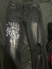 AMIRI Men’s Black Skinny Slim Fit Distressed Denim Jeans Logo 5-Pocket 32 picture