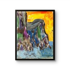 B.Perry Original 14x11 Expressionist Rocky Cliff Sunset Painting Signed Canvas picture