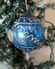 Very Rare 3” Antique Early 1900's German OUTDENT Blue Glass Ball Ornament picture