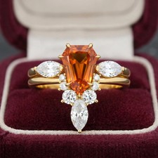 Orange Sapphire Engagement Ring 925 Sterling Silver Simulated Sapphire picture