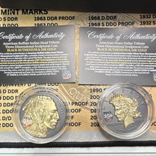 USA 250 American Buffalo Indian Head & Peace Dollar Tribute 3D Black Ruthenium picture