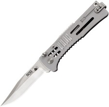 SOG Slimjim Lockback A/O Assisted AUS-8 Satin Plain Folding Knife SJ31CP picture