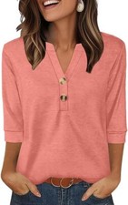 Womens 3/4 Sleeve V Neck Blouse Summer Beach Vacation Shirt Casual Work Top picture