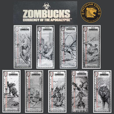 ZOMBUCKS WORLD SILVER NOTES - RARE COMPLETE 9 PIECE SET SERIAL #'S ENCLOSED COA picture