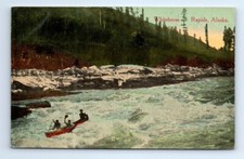 Shooting Whitehorse Rapids YT Alaska Tourism Hand Tint Divided Postcard c.1910 picture