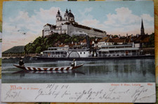 Postcard litho 1904 Melk Danube Castle Wachau steamer boat original vintage AD picture