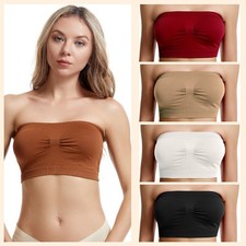 Women's Strapless padded Bra Bandeau Tube Top Removable Pads Seamless Crop Color picture