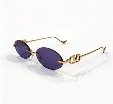 Valentino VLX‑124A Rimless Oval Sunglasses Gold Metal Frame Purple Lens picture