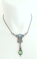 Gorgeous 80's Ben-Amun Blue/Green/Purple Crystal Tassel Pendant Necklace picture