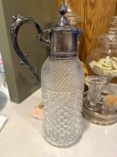 Antique Pressed Glass Pitcher / Syrup or Claret Jug – Ornate Silver-Tone picture