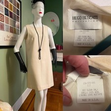 Vtg 80s 90s Hugo buscati Off White Lined Wool Mini Sheath  Dress L 42 picture