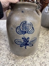Antique 2 Gallon Stoneware Crock Cobalt Decorated Salt Glaze. 12x9x9