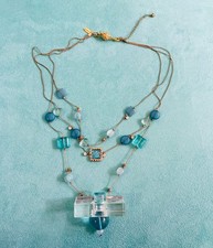 Vtg Artisan necklace  Designer Blue Turquoise Lucite ooak  Statement Necklace picture