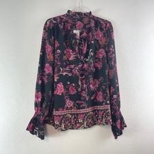 INC International Concepts Blouse XXL Black Pink Floral Stella Bouquet Boho New picture