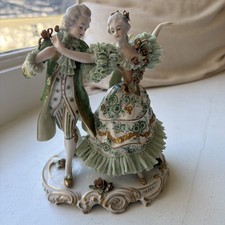 Antique Mueller Volkstedt Dresden Dancing Couple Figurine RARE color 💚 picture