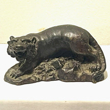 Antique French Animalier Style Bronze Panther Crouching Cat Statue Solid Heavy picture
