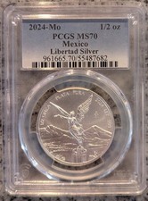 2024 Mo Mexico 1/2 oz Onza Silver Libertad PCGS MS70 - Blue Label picture