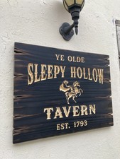 Halloween Sleepy Hollow Tavern Wooden Sign Carved Rustic Antique Look picture