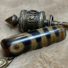 Ancient Tibetan 2 Eye Dzi Bead Old Agate Amulet Pendant 12×41mm #6374 picture