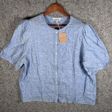 Boden Leah Short Sleeve Linen Top Chambray Blue Scalloped Trim Sz 20/22 NWT NEW picture