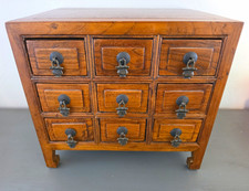 Antique Brown Stained Wood 9-Drawer Cabinet w/ Metal Pull Handles 14x10x13 picture