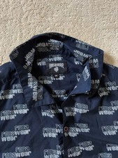 Rocawear Mens 2XL Navy Blue Monogram All Over Logo Short Sleeve Button Down Shir picture