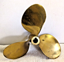 Ant. Vint. Solid Brass Boat Prop 12 Lh 14 Three Blade Tapered Keyed Shaft 4 52 picture