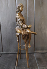 Vintage Bronze Sculpture Statue Woman Marble Deco BARCHAIR Rare Decor Art Lady picture