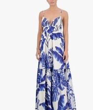 BCBG  New York Palm Combo V-Neck Maxi Dress Size M Blue White  NWT picture