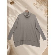 Tea n Rose Oversized Cowl Turtleneck High Low Knit Tunic Sweater Gray L picture